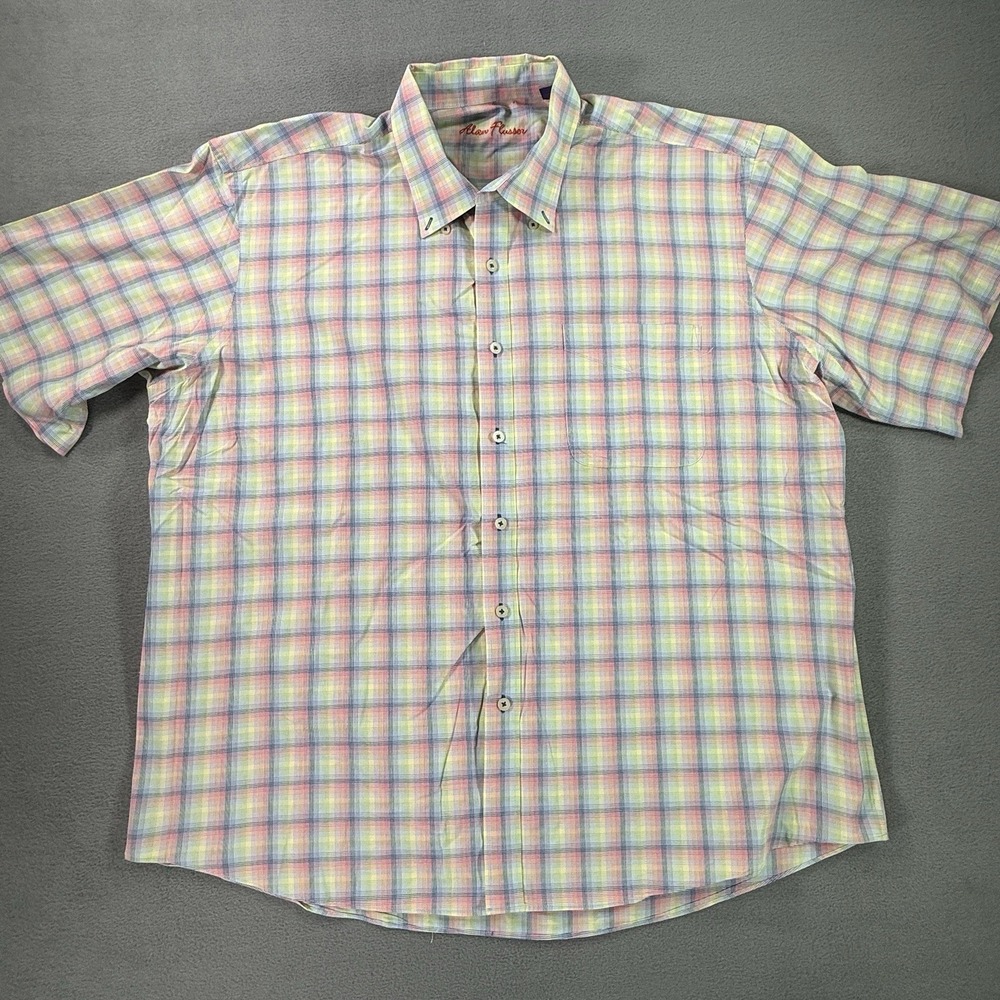 Alan‎ Flusser Men's Multicolor Short Sleeve Button Up Shirt 2XL Prince Of Wales
